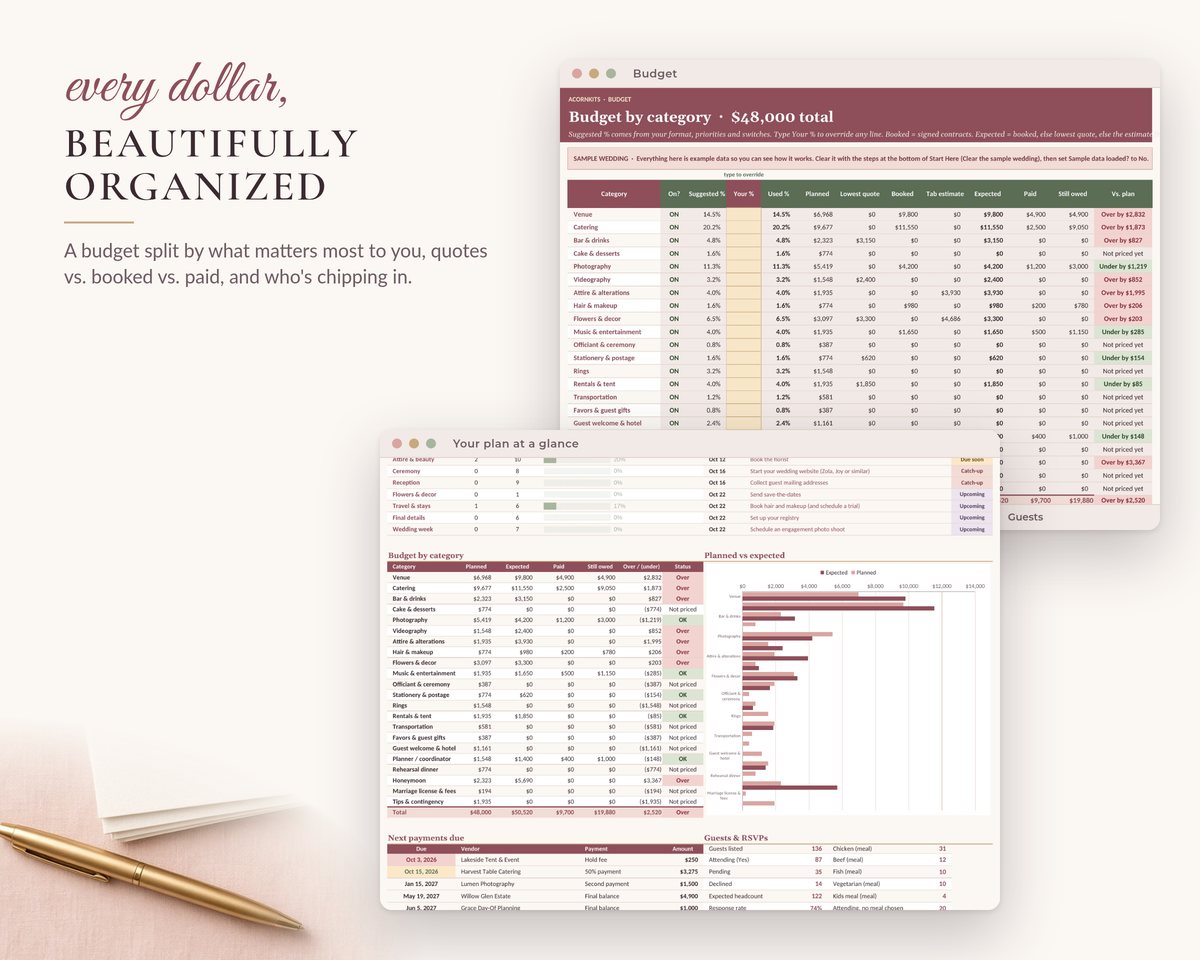 Budget tab and the plan-at-a-glance dashboard