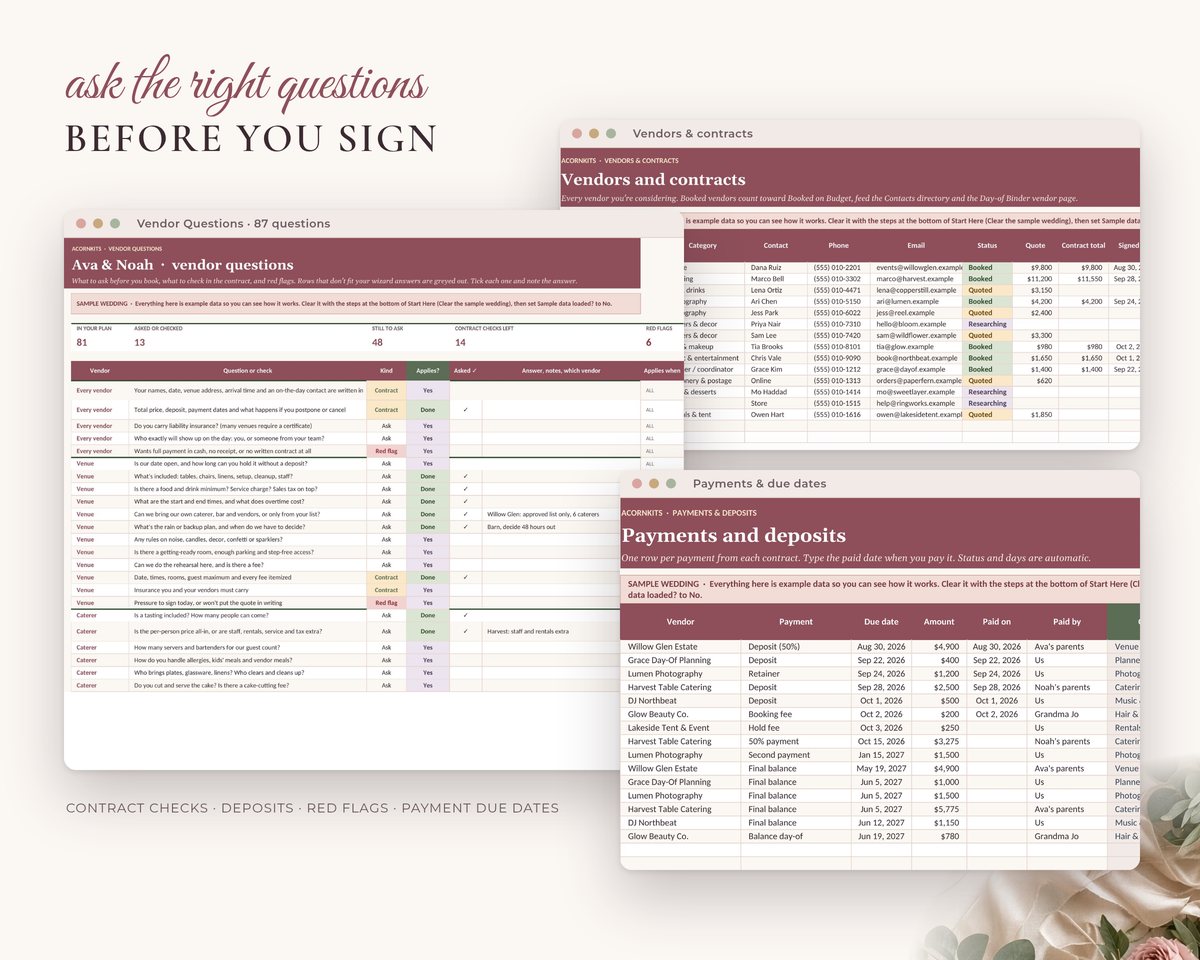 Vendor Questions, Vendors and Payments tabs