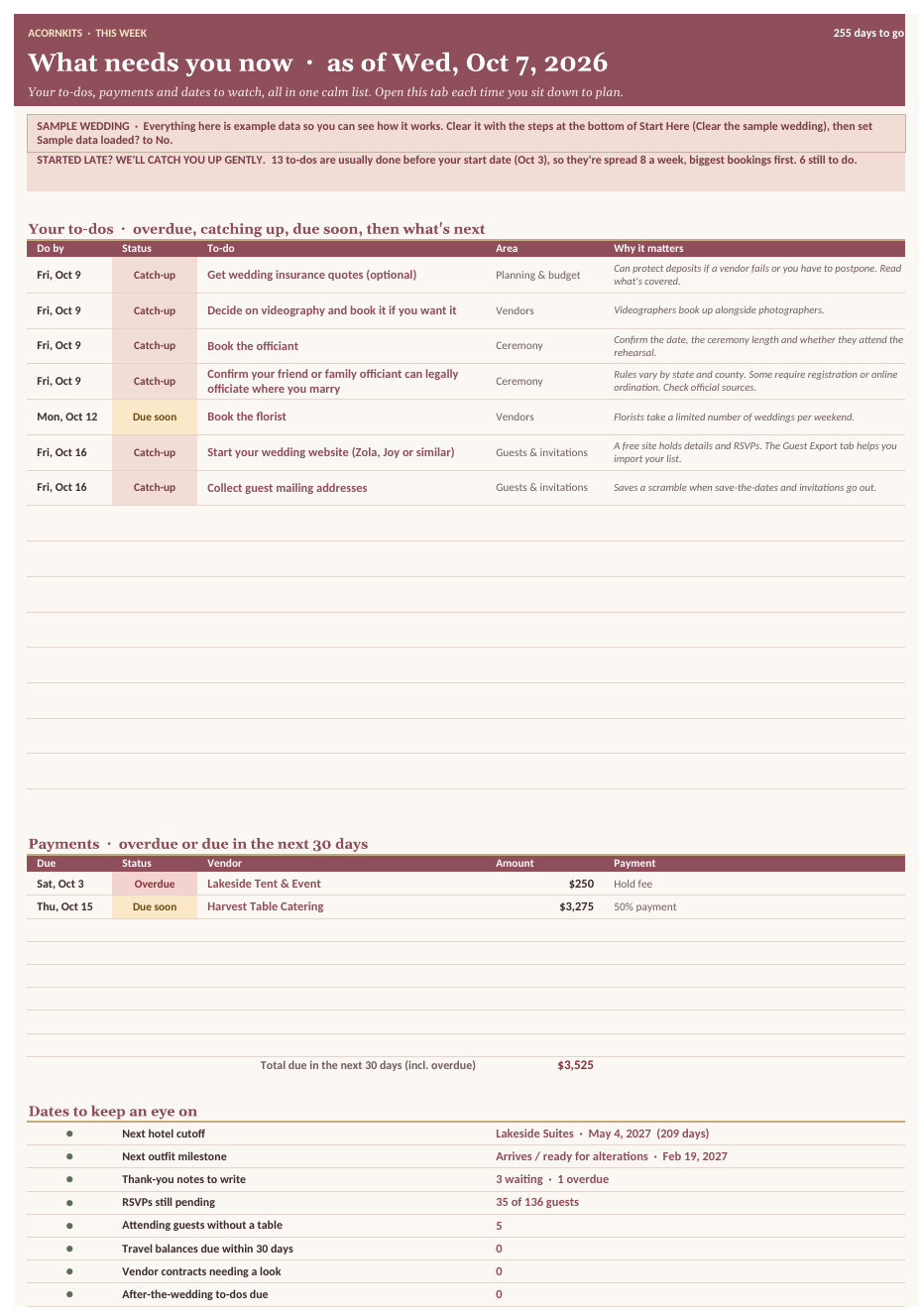 This Week tab with sample catch-up to-dos and payments